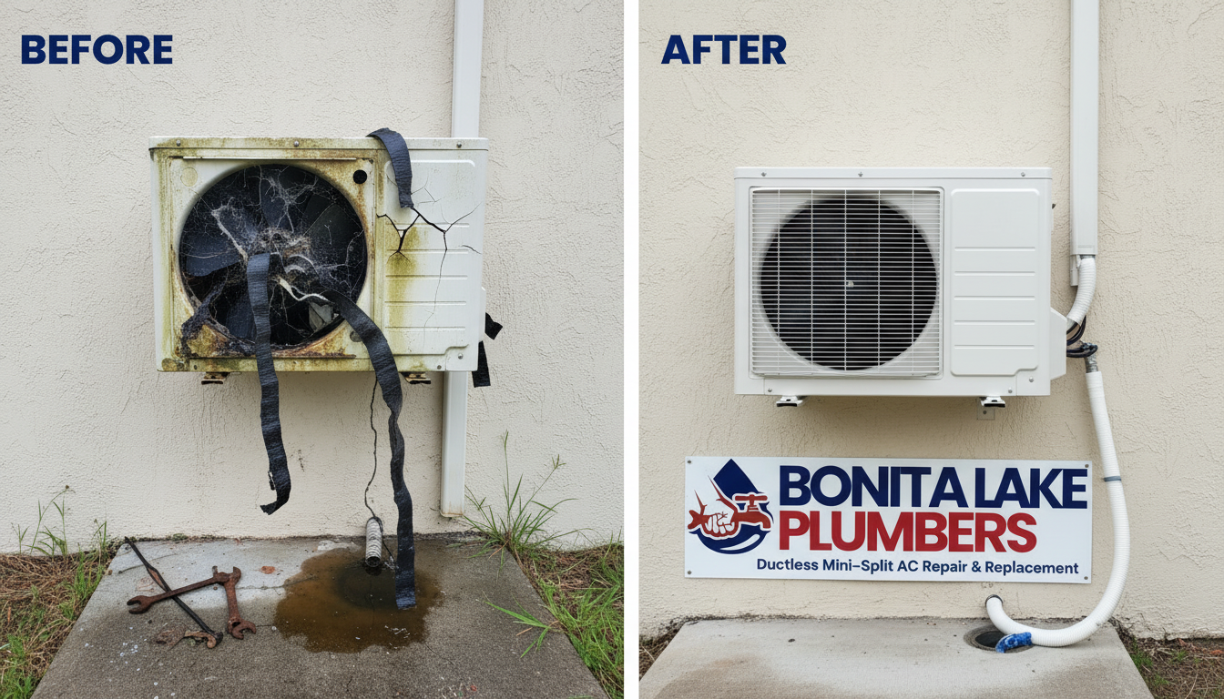 Before and After Ductless Mini-Split AC Repair and Replacement in Lakewood CO by Bonita Lake Plumbers